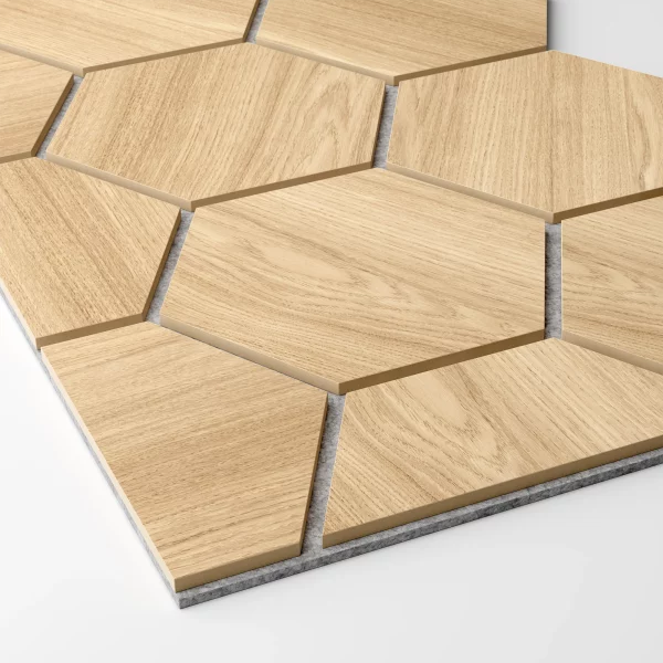 Ribbon-Hexagon Diamond Oak start panel with grey acoustic felt